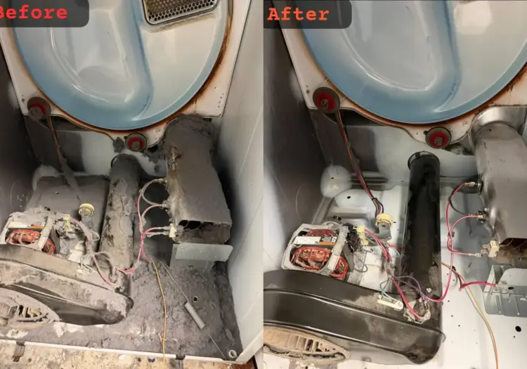 before and after dryer repair in Baltimore