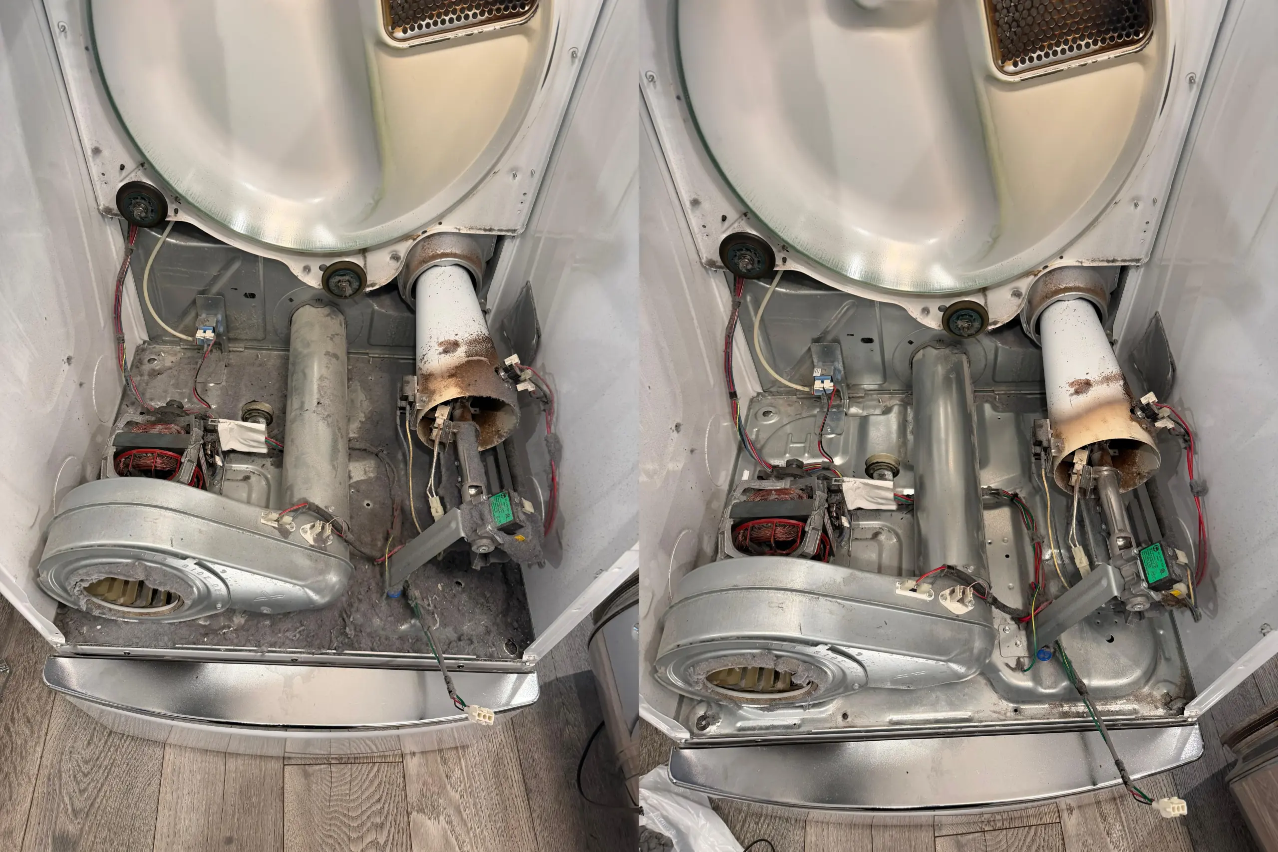 Before and after Maytag gas dryer repair