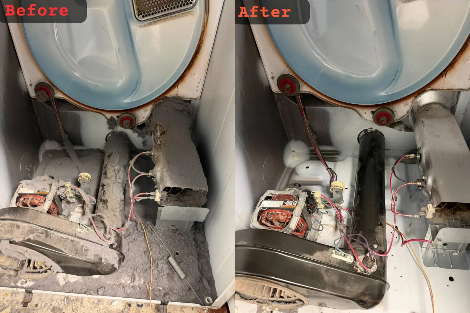 before and after dryer repair in Baltimore