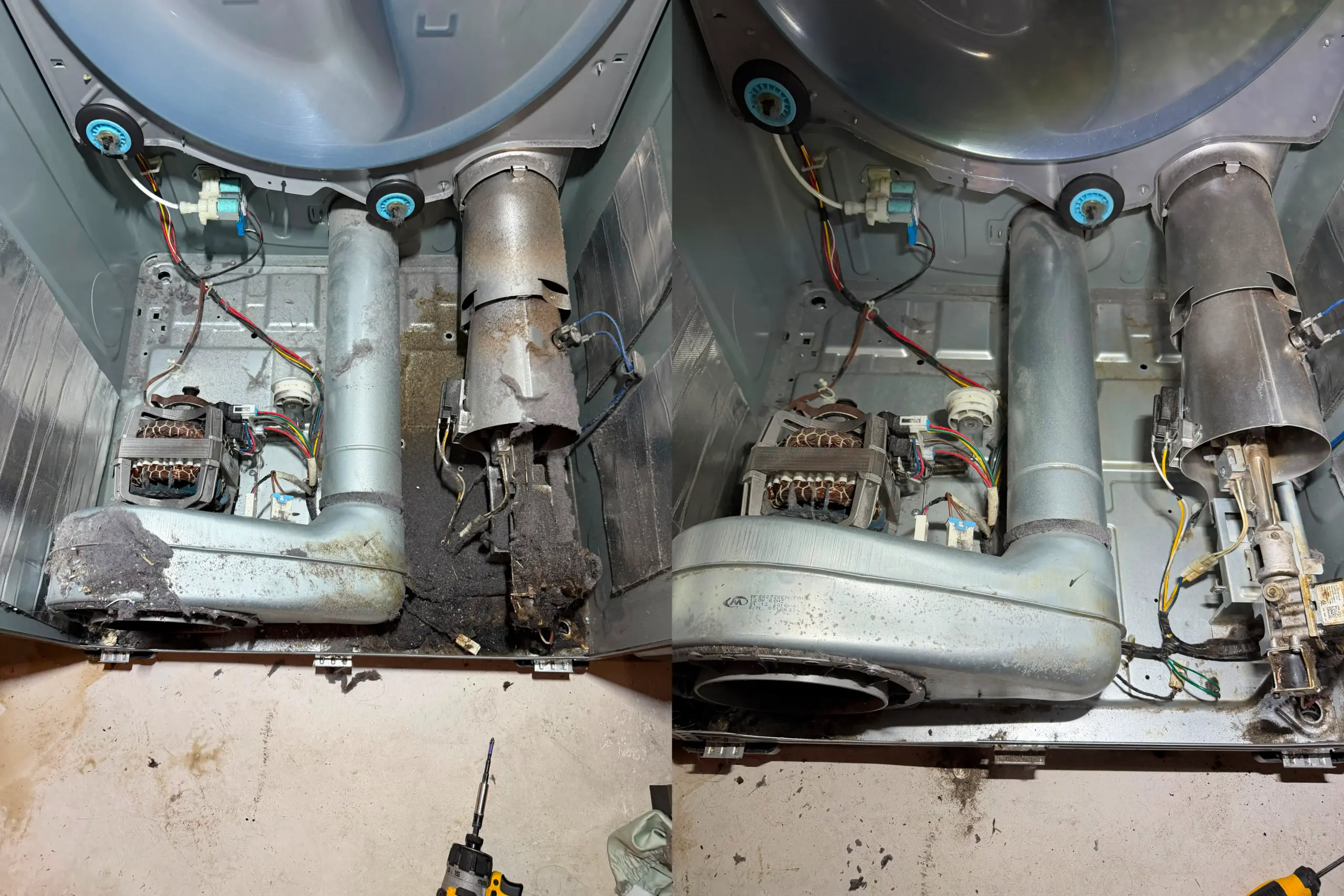 Before and after Samsung gas dryer repair